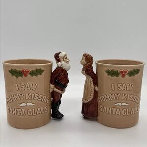 Vintage Enesco I Saw Mommy Kissing Santa Claus Pair Coffee Mug Cup Christmas